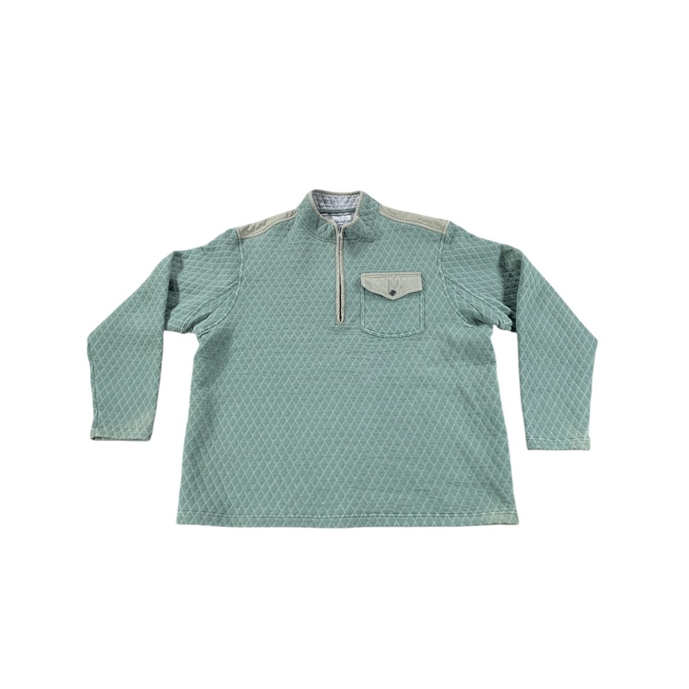 Duluth Trading Co. Mens XL Quarter Zip Pullover Green Quilted Pocket Long Sleeve